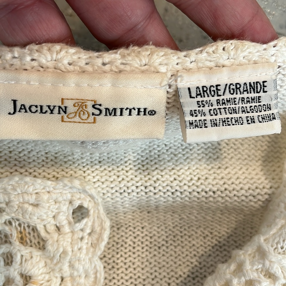 VINTAGE JACLYN SMITH CROCHETED KNIT BEADED SWEATER IVORY CREAM SIZE LARGE - Picture 11 of 16